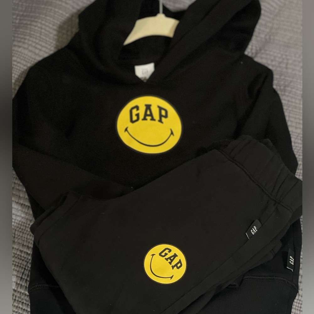 GAP Kids Black Hoodie with Yellow Smile Logo